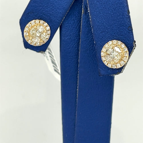 14k Yellow Gold 1.00 CT Diamond Cluster Stud Earrings, 2.1gm,
