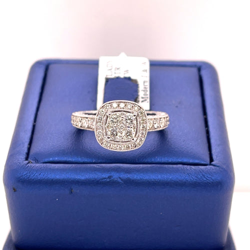 14k White Gold 1.00CT Diamond Cluster Engagement Ring, 5.6g, Size 6.25