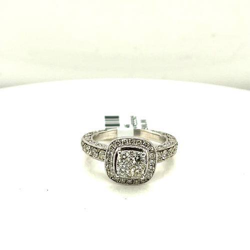 14k White Gold 1.00CT Diamond Cluster Engagement Ring, 5.6g, Size 6.25