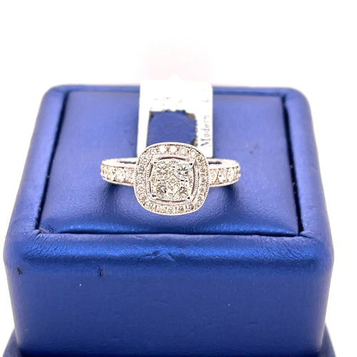 14k White Gold 1.00CT Diamond Cluster Engagement Ring, 5.6g, Size 6.25