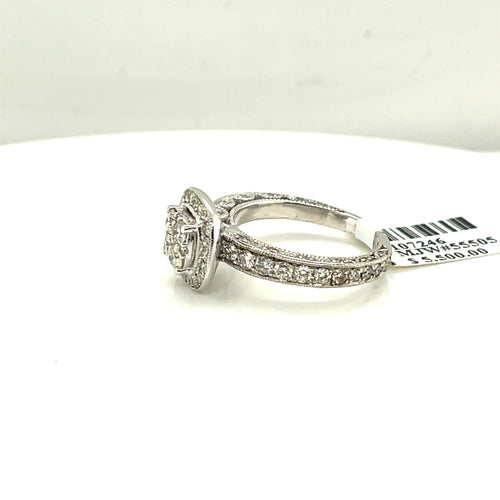 14k White Gold 1.00CT Diamond Cluster Engagement Ring, 5.6g, Size 6.25