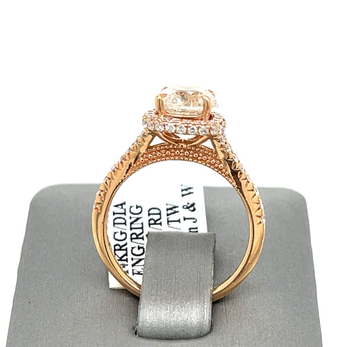 14k Rose Gold 2.30 CT Diamond Halo Engagement Ring, 3.8gm, Size 6.5