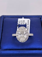 18k White Gold 2.60 CT Oval Diamond Halo Engagement Ring, 3.2g, Size 6