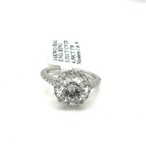 14k White Gold 4.50 CT Diamond Halo Engagement Ring, 4.4gm, Size 6,