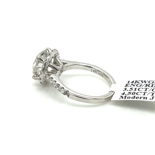 14k White Gold 4.50 CT Diamond Halo Engagement Ring, 4.4gm, Size 6,