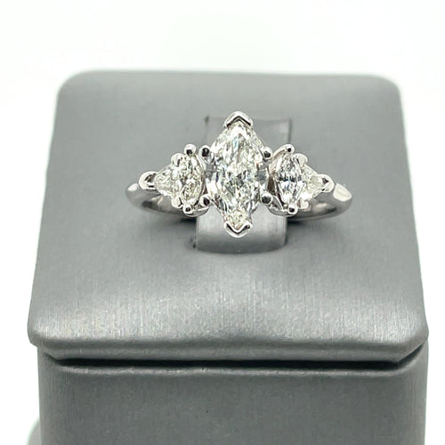 Platinum 1.50 CT Marquise & Trillion Cut Diamond Engagement Ring, 6.3gm Size 7