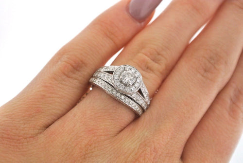 14k White Gold 1.50 CT Diamond Engagement Ring Set, 6.6gm, Size 5.5,