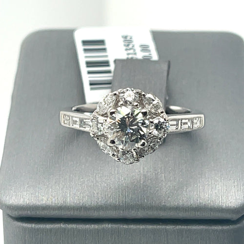 14K WHITE GOLD 1.00CT ROUND CUT DIAMOND ENGAGEMENT RING SIZE 4.75, 5.2g