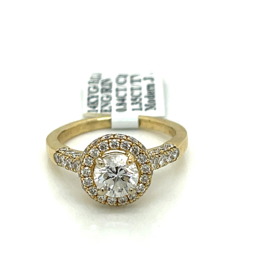 14K Yellow Gold 1.35CT Round Cut Diamond Engagement Ring, Size 5.5, 3.9G