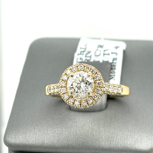 14K Yellow Gold 1.35CT Round Cut Diamond Engagement Ring, Size 5.5, 3.9G