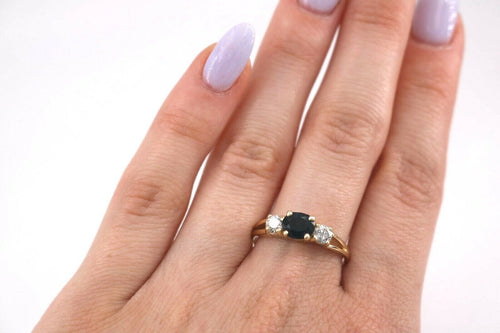 14k Yellow Gold 1.50 CT Sapphire & Diamond Ladies Ring, 3gm, Size 8.5