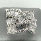 14k White Gold 6.00 CT Baguette & Round Crossover Ring, 11.7gm, size 7.25