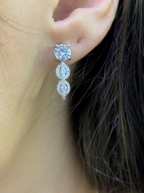 14k White Gold 1.75 CT Diamond Drop Earrings, 3.9g
