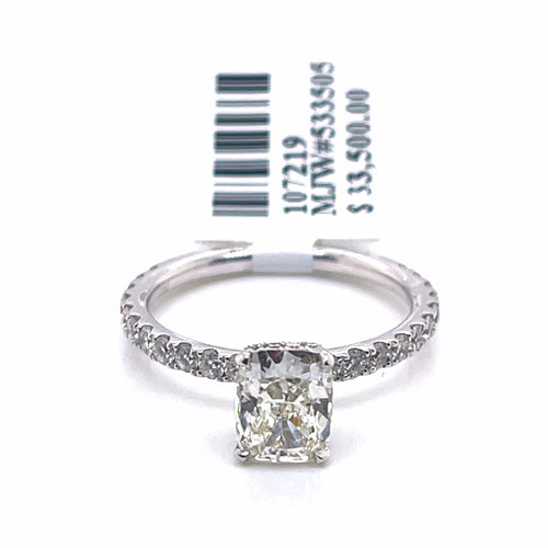 18K White Gold 2.00CT Cushion Cut Diamond Engagement ring, Size 6, 2.6g