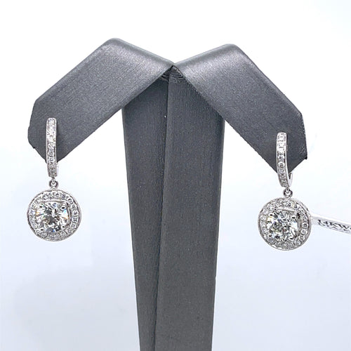 14K White Gold 3.00 CT Diamond Ladies Drop Earrings, 5.2gm