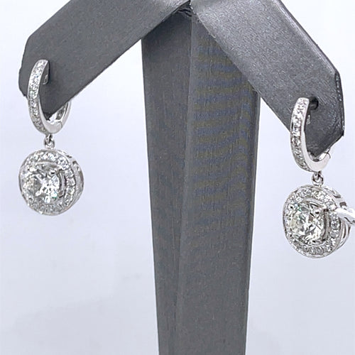 14K White Gold 3.00 CT Diamond Ladies Drop Earrings, 5.2gm