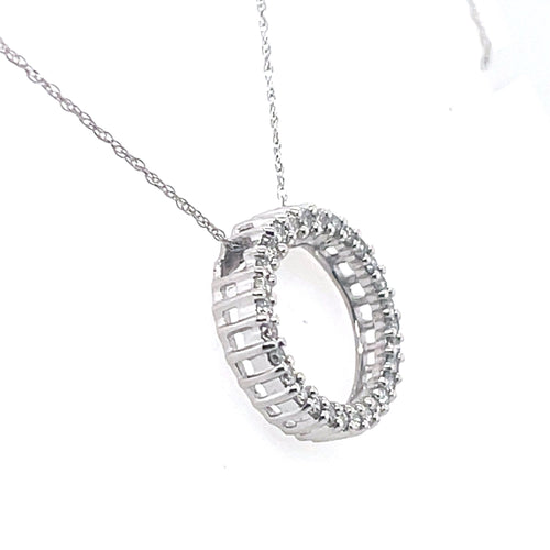 14K White Gold 0.25Ct Round Diamond Circle Pendant Necklace", 2.3G