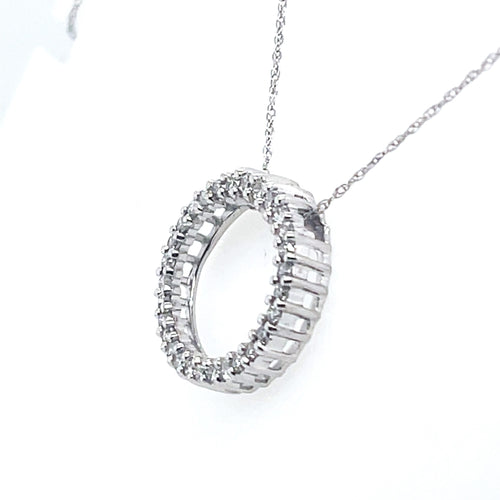 14K White Gold 0.25Ct Round Diamond Circle Pendant Necklace", 2.3G