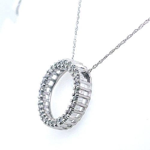 14K White Gold 0.25Ct Round Diamond Circle Pendant Necklace", 2.3G