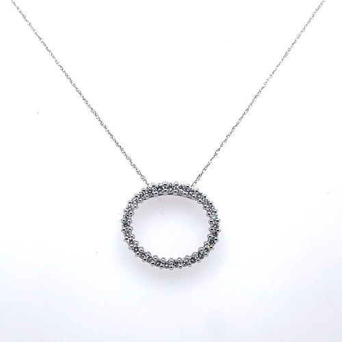 14K White Gold 0.25Ct Round Diamond Circle Pendant Necklace", 2.3G