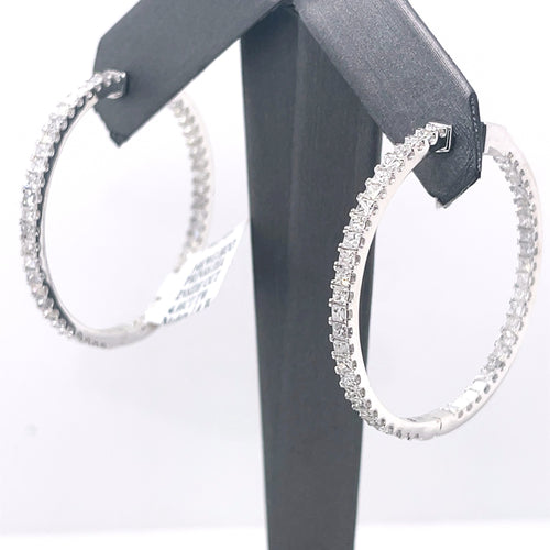 14k White Gold 4.00 CT Princess Diamond Inside Out Hoop Earrings, 9.5gm
