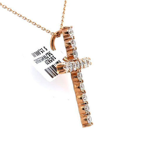 14k Rose Gold 3.50 CT Diamond Cross Pendant, 6.8gm