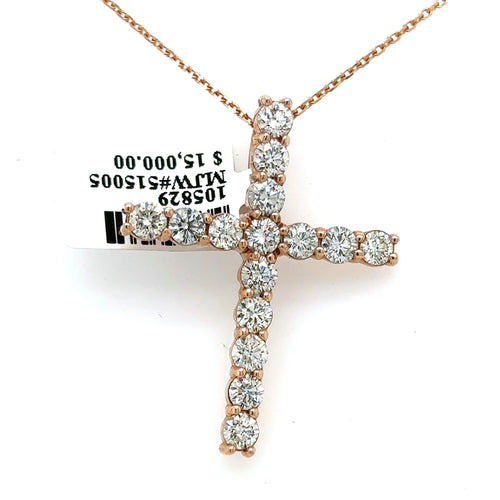 14k Rose Gold 3.50 CT Diamond Cross Pendant, 6.8gm