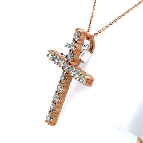 14k Rose Gold 3.50 CT Diamond Cross Pendant, 6.8gm