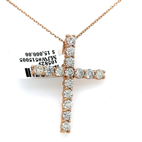 14k Rose Gold 3.50 CT Diamond Cross Pendant, 6.8gm