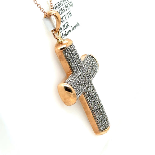 14k Rose Gold 1.50 CT Diamond Cross Pendant, 10.2gm