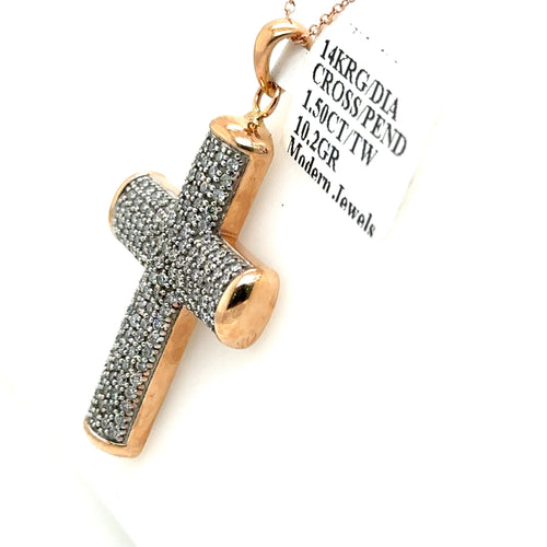 14k Rose Gold 1.50 CT Diamond Cross Pendant, 10.2gm