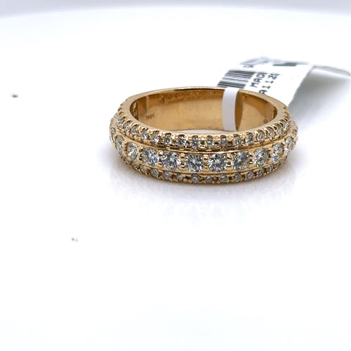 14k Yellow Gold 2.00 CT 3 Row Diamond Round Cut Band, 9.0gm, Size 10