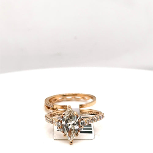 14K Rose Gold 1.50 CT Marquise Cut Diamond Engagement Ring Set, 4.1gm S106548