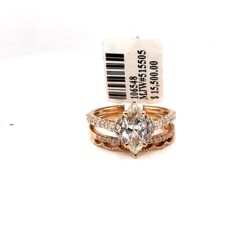 14K Rose Gold 1.50 CT Marquise Cut Diamond Engagement Ring Set, 4.1gm S106548