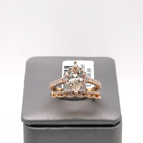 14K Rose Gold 1.50 CT Marquise Cut Diamond Engagement Ring Set, 4.1gm S106548