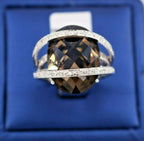 14k White Gold Smokey Topaz & Diamond Ladies Ring, 10.5gm