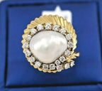18k Yellow Gold 1.00 CT Diamond & Pearl Ladies Ring, 12.7gm, Size 8.5