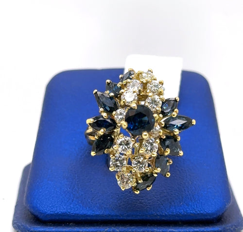 18k Yellow Gold 3.50 CT Sapphire & Diamond Ladies Ring, 9.9gm, Size 5.75