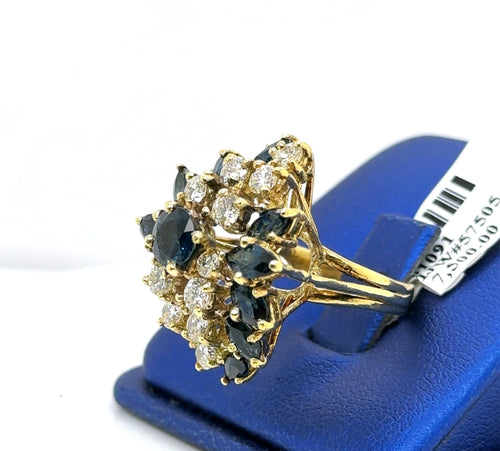 18k Yellow Gold 3.50 CT Sapphire & Diamond Ladies Ring, 9.9gm, Size 5.75