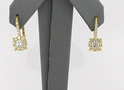 18k Yellow Gold 1.35 CT Diamond Drop Style Lever Back Earrings, 3g,