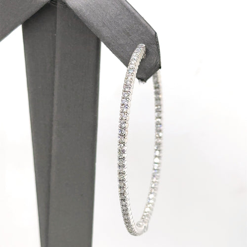 14k White Gold 3.00 CT Diamond Inside Out Hoop Earrings, 12.5gm