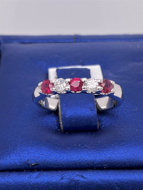 14k White Gold 0.75 CT Diamond & ruby Band, 3.3g, Size 6.5, S12675