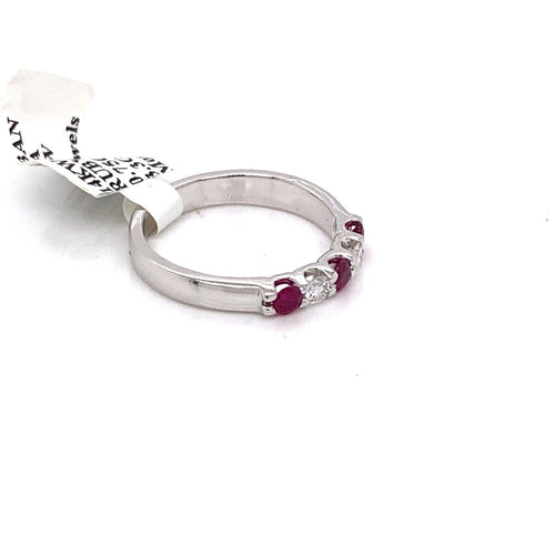 14k White Gold 0.75 CT Diamond & ruby Band, 3.3g, Size 6.5, S12675