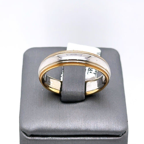 14k White & Yellow Gold Comfort Fit Men's Wedding Band, 7.6gm, Size 11, S104460