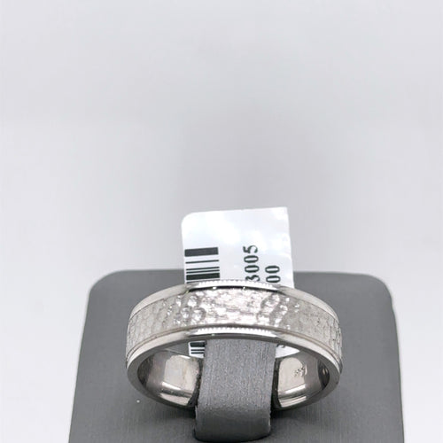 14k White Gold Hammer Finish Design Men's Comfort Fit Wedding Band , S105337