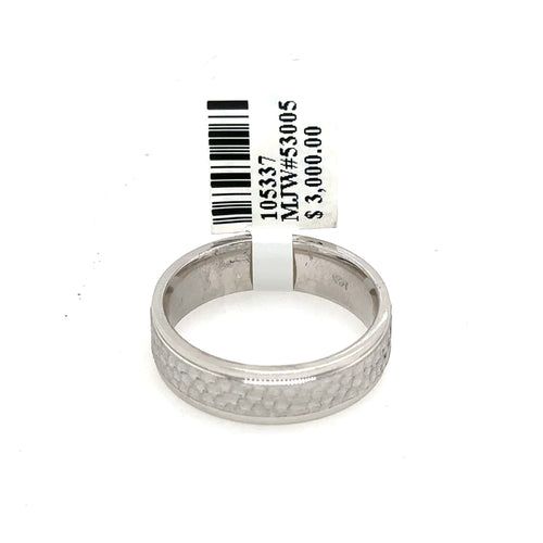 14k White Gold Hammer Finish Design Men's Comfort Fit Wedding Band , S105337