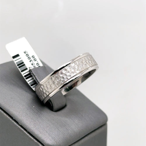 14k White Gold Hammer Finish Design Men's Comfort Fit Wedding Band , S105337