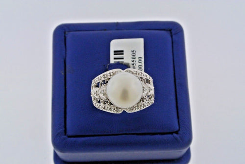 18k White Gold 12mm Pearl & 0.50 CT Diamond Ladies Ring, 10gm, Size 7, S103949