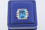 14k White Gold 5.00 CT Blue Topaz & Diamond Ladies Ring, 8.1gm, S103715