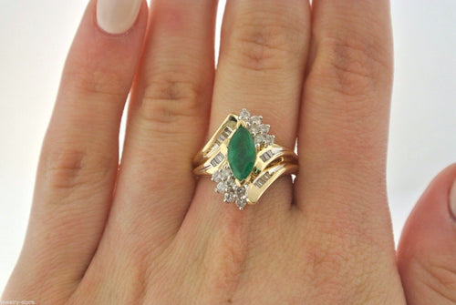 14kt Yellow Gold 2.00 CT Emerald & Diamond Ladies Ring 6.4gm Size 7, S102463